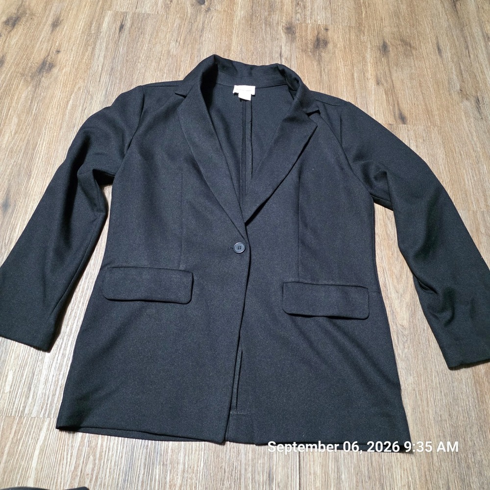 Melrose and Market Womens Black Single Button Knit Blazer Small Professional